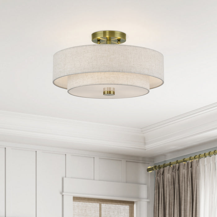 Livex Lighting - 51084-01 - Three Light Semi-Flush Mount - Monroe - Antique Brass
