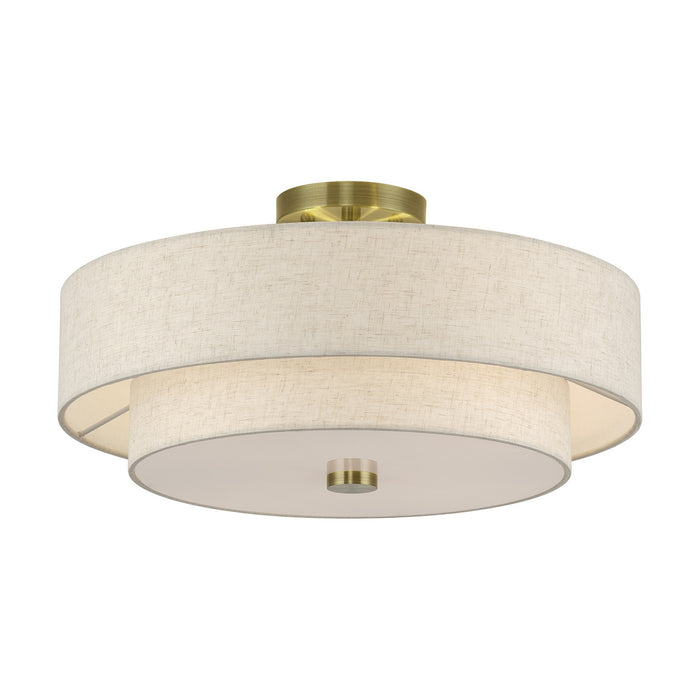 Livex Lighting - 51085-01 - Four Light Semi-Flush Mount - Monroe - Antique Brass