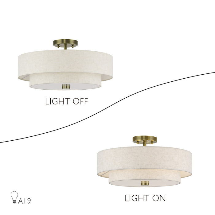 Livex Lighting - 51085-01 - Four Light Semi-Flush Mount - Monroe - Antique Brass