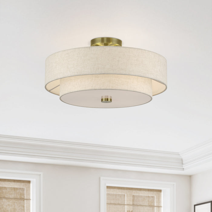 Livex Lighting - 51085-01 - Four Light Semi-Flush Mount - Monroe - Antique Brass