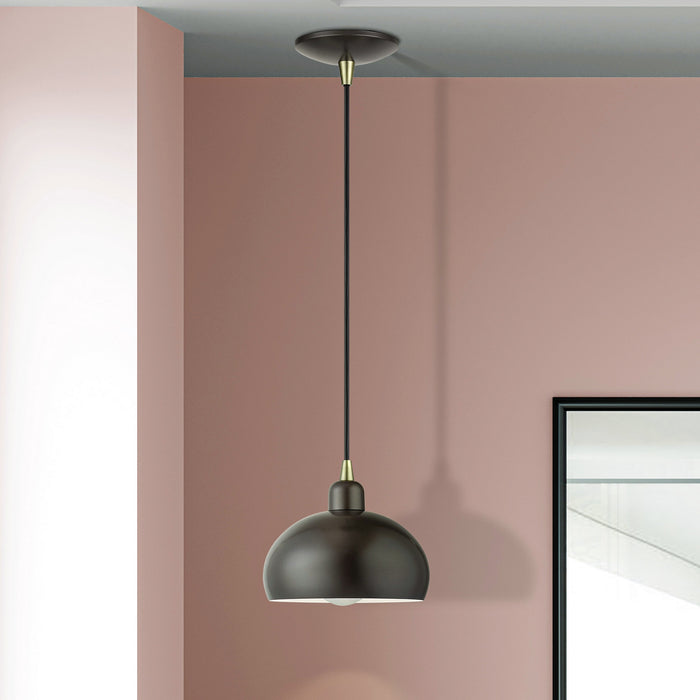 Livex Lighting - 51513-92 - One Light Mini Pendant - Domma - English Bronze w/Antique Brass
