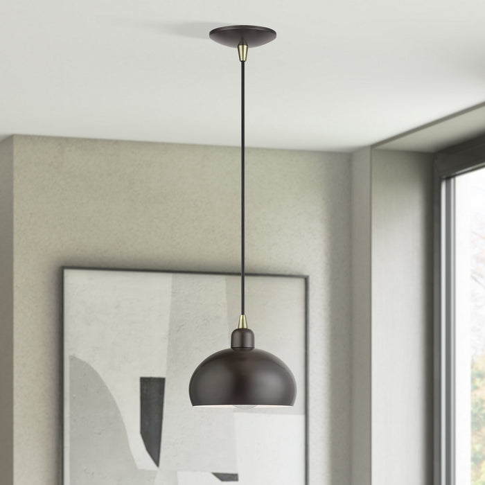 Livex Lighting - 51513-92 - One Light Mini Pendant - Domma - English Bronze w/Antique Brass