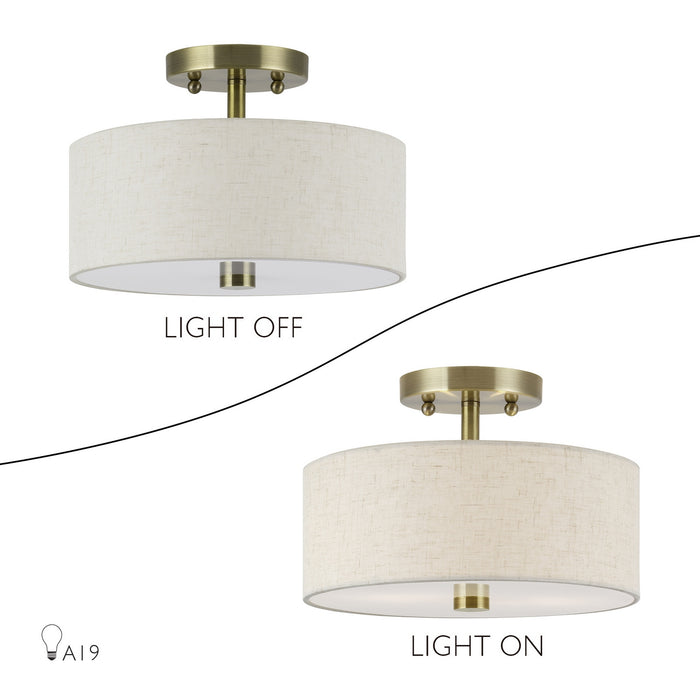 Livex Lighting - 52133-01 - Two Light Semi-Flush Mount - Monroe - Antique Brass