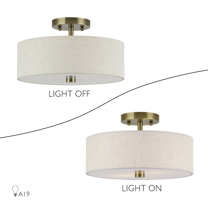 Livex Lighting - 52134-01 - Two Light Semi-Flush Mount - Monroe - Antique Brass