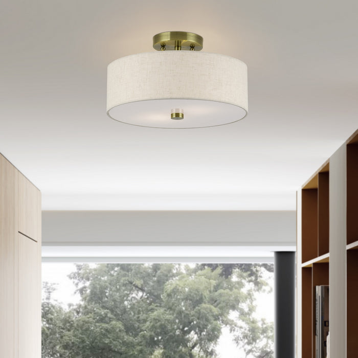 Livex Lighting - 52134-01 - Two Light Semi-Flush Mount - Monroe - Antique Brass