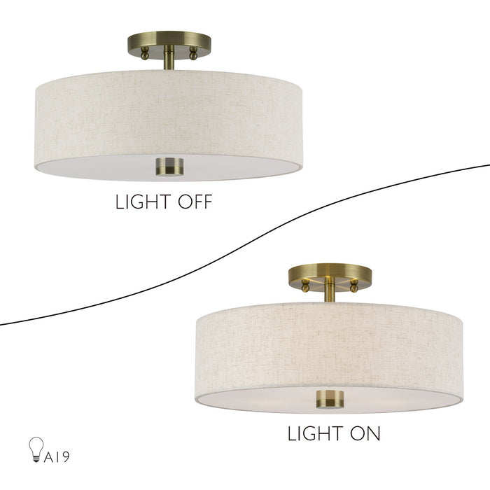 Livex Lighting - 52135-01 - Three Light Semi-Flush Mount - Monroe - Antique Brass