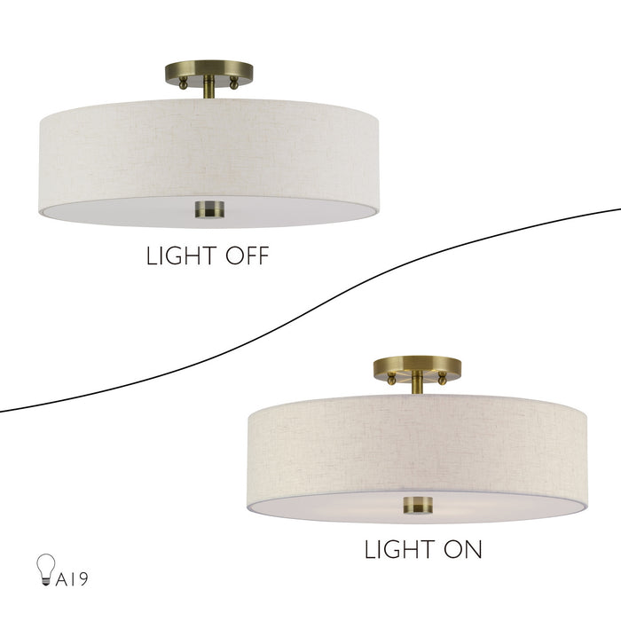 Livex Lighting - 52136-01 - Four Light Semi-Flush Mount - Monroe - Antique Brass