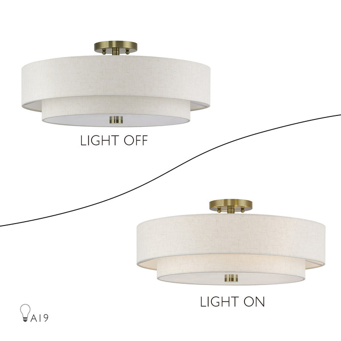 Livex Lighting - 52139-01 - Five Light Semi-Flush Mount - Monroe - Antique Brass