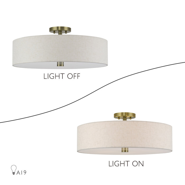 Livex Lighting - 52141-01 - Five Light Semi-Flush Mount - Monroe - Antique Brass