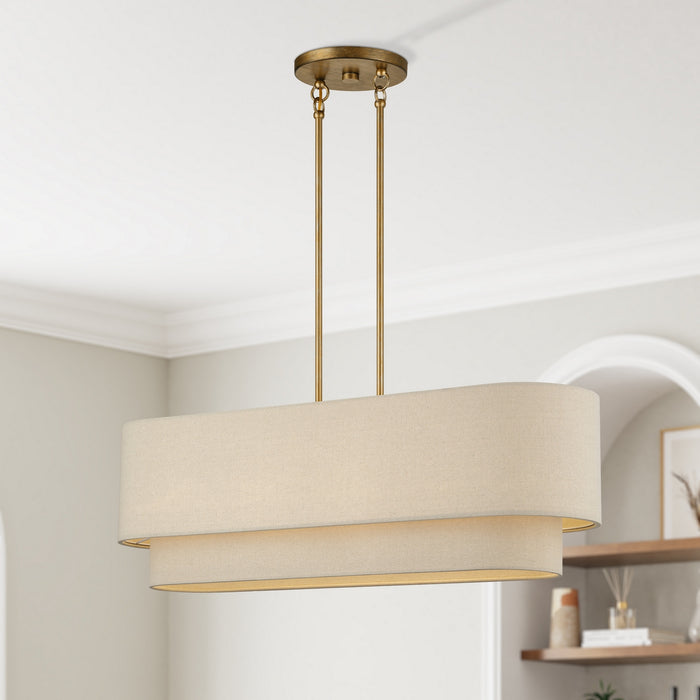 Livex Lighting - 58873-48 - Four Light Linear Chandelier - Bellingham - Antique Gold Leaf