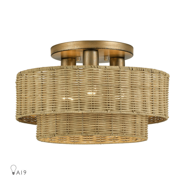 Livex Lighting - 60047-48 - Three Light Semi-Flush Mount - Weavington - Antique Gold Leaf