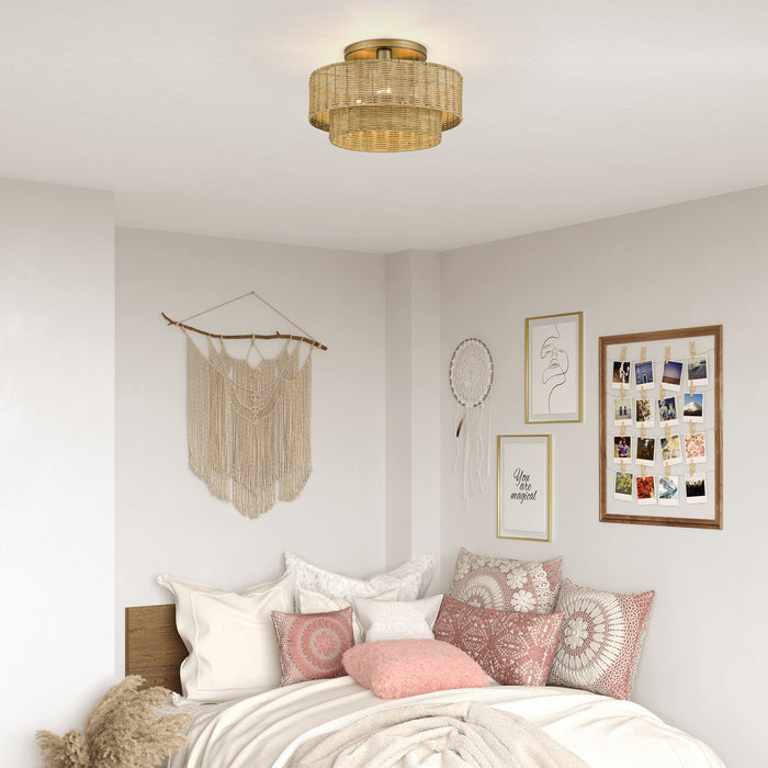 Livex Lighting - 60047-48 - Three Light Semi-Flush Mount - Weavington - Antique Gold Leaf