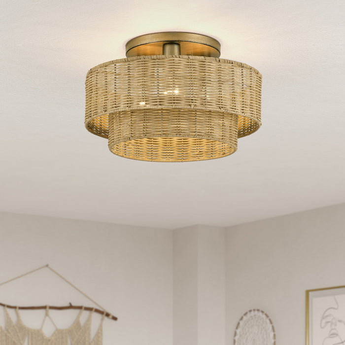 Livex Lighting - 60047-48 - Three Light Semi-Flush Mount - Weavington - Antique Gold Leaf