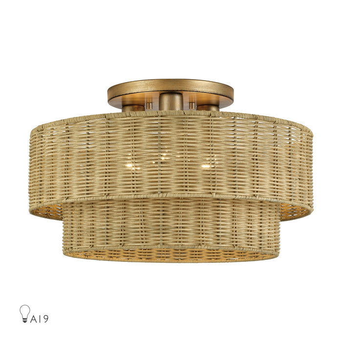 Livex Lighting - 60048-48 - Three Light Semi-Flush Mount - Weavington - Antique Gold Leaf