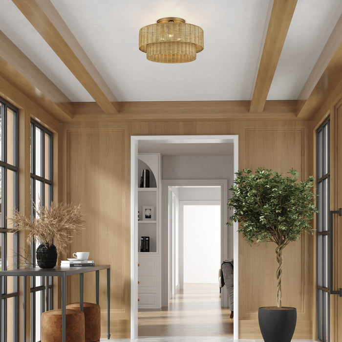 Livex Lighting - 60048-48 - Three Light Semi-Flush Mount - Weavington - Antique Gold Leaf