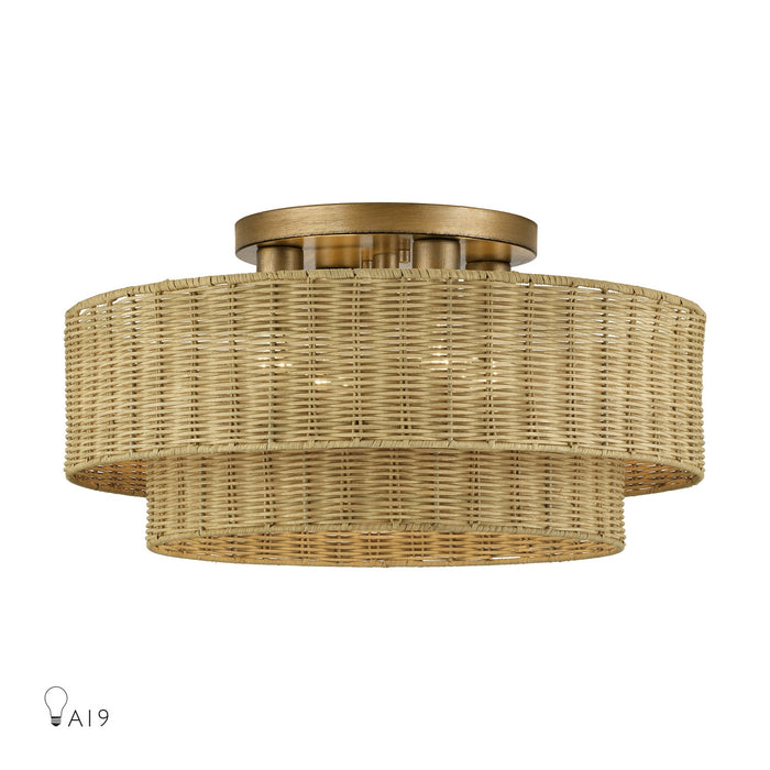 Livex Lighting - 60049-48 - Four Light Semi-Flush Mount - Weavington - Antique Gold Leaf