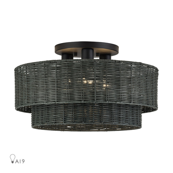 Livex Lighting - 60110-04 - Three Light Semi-Flush Mount - Weavington - Black
