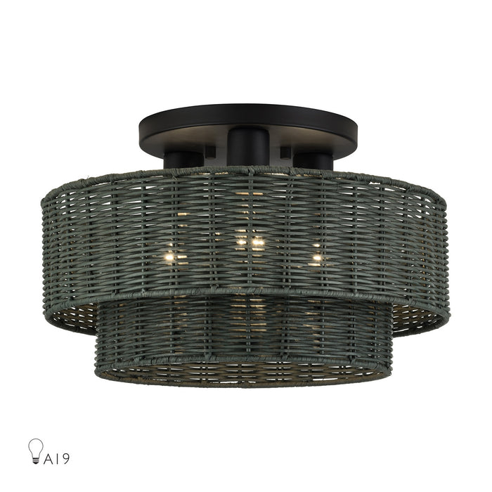 Livex Lighting - 60118-04 - Three Light Semi-Flush Mount - Weavington - Black