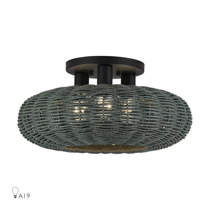 Livex Lighting - 60158-04 - Three Light Semi-Flush Mount - Deluna - Black