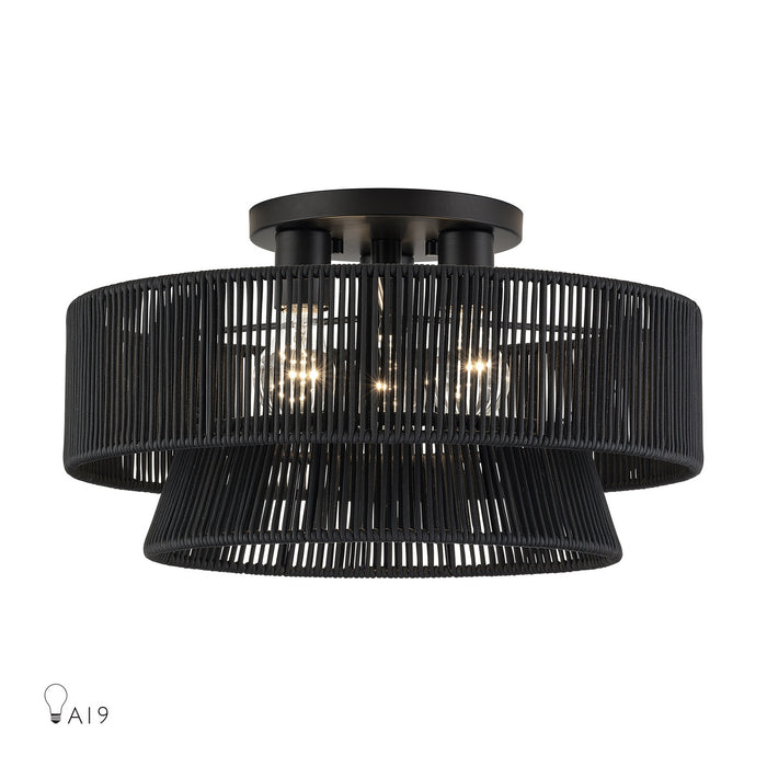 Livex Lighting - 60256-04 - Three Light Semi-Flush Mount - Florell - Black