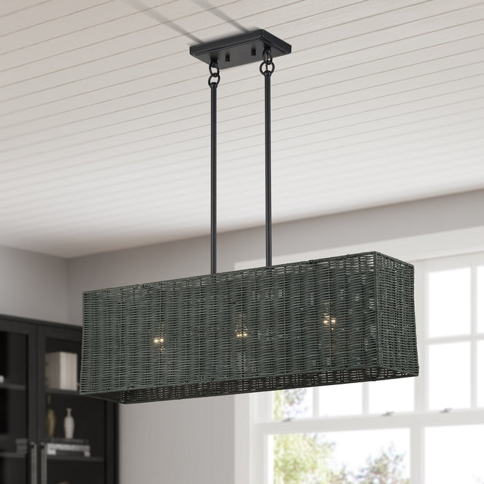 Livex Lighting - 60552-04 - Three Light Linear Chandelier - Weavington - Black