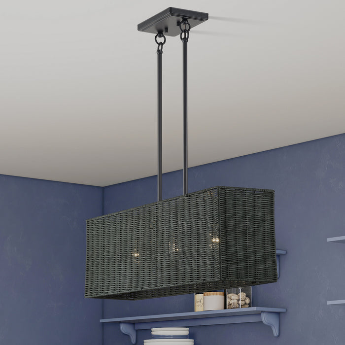 Livex Lighting - 60552-04 - Three Light Linear Chandelier - Weavington - Black