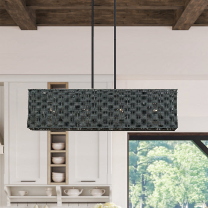 Livex Lighting - 60553-04 - Four Light Linear Chandelier - Weavington - Black