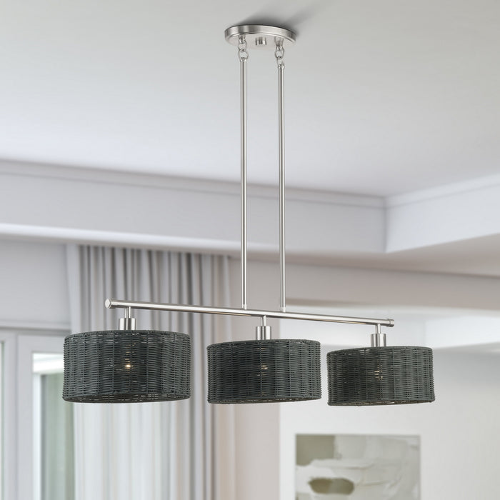 Livex Lighting - 60554-91 - Three Light Linear Chandelier - Weavington - Brushed Nickel