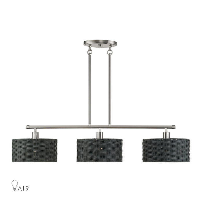 Livex Lighting - 60554-91 - Three Light Linear Chandelier - Weavington - Brushed Nickel