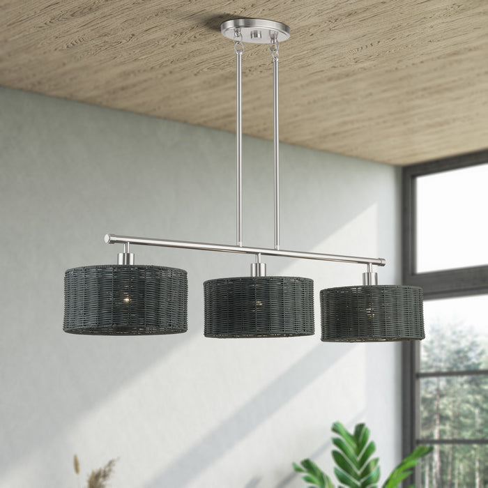 Livex Lighting - 60554-91 - Three Light Linear Chandelier - Weavington - Brushed Nickel