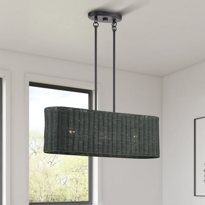 Livex Lighting - 60555-04 - Three Light Linear Chandelier - Weavington - Black