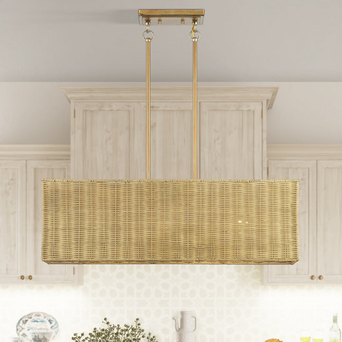 Livex Lighting - 60582-48 - Three Light Linear Chandelier - Weavington - Antique Gold Leaf