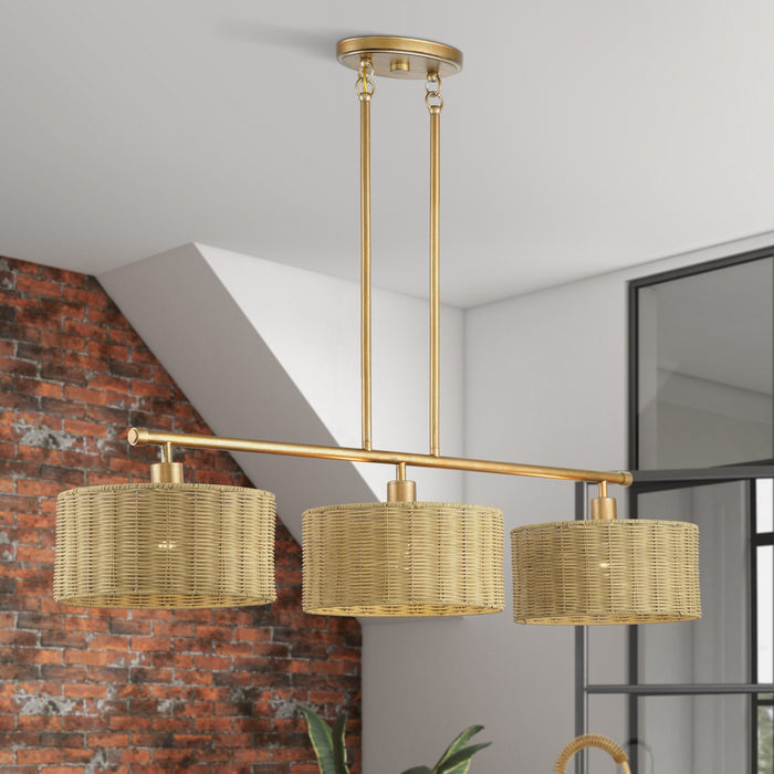 Livex Lighting - 60585-48 - Three Light Linear Chandelier - Weavington - Antique Gold Leaf