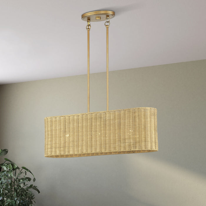 Livex Lighting - 60586-48 - Three Light Linear Chandelier - Weavington - Antique Gold Leaf