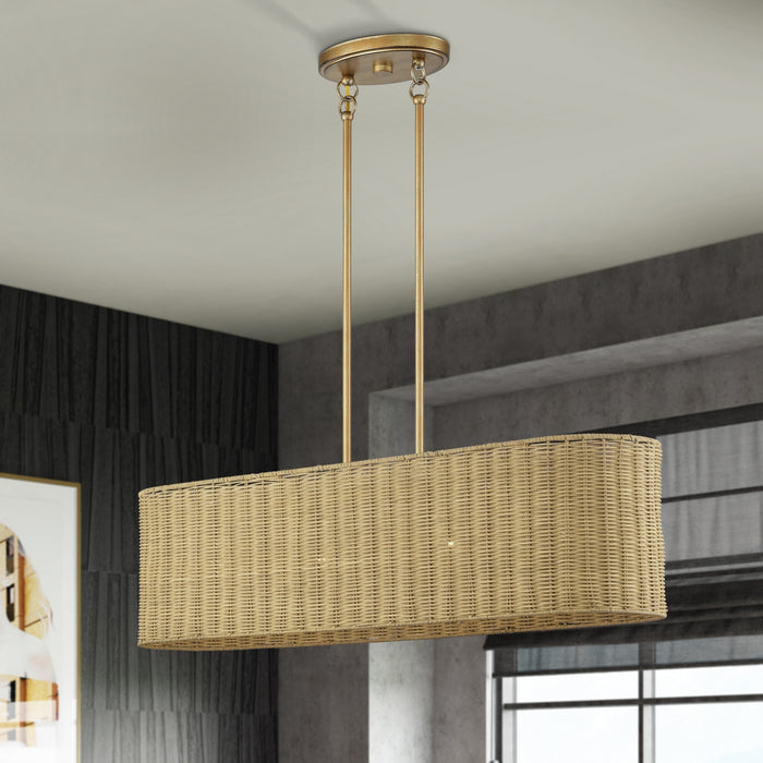 Livex Lighting - 60587-48 - Four Light Linear Chandelier - Weavington - Antique Gold Leaf