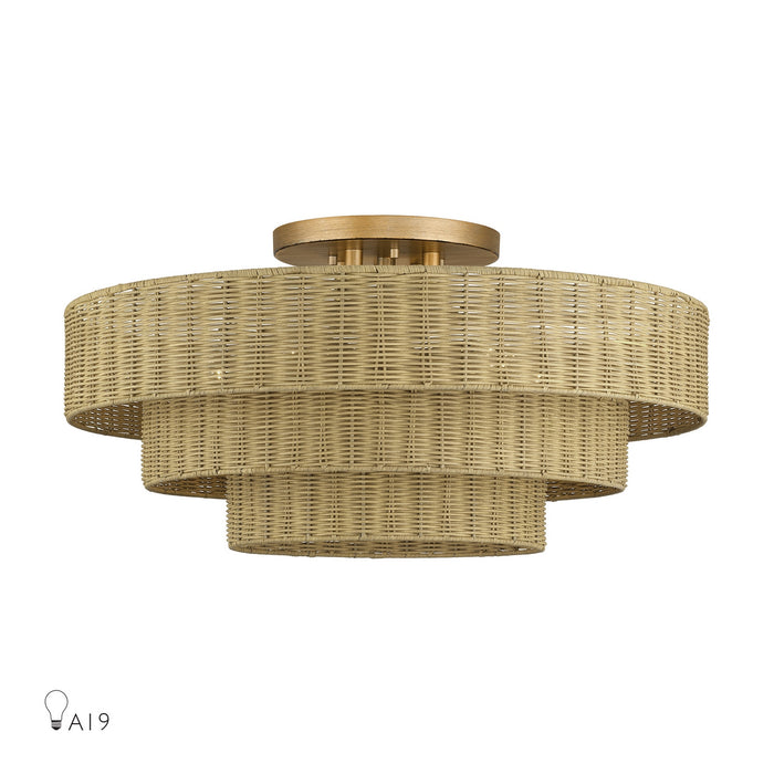 Livex Lighting - 60599-48 - Five Light Semi-Flush Mount - Weavington - Antique Gold Leaf