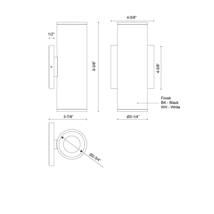 Kuzco Lighting - LD3-UD09W20-3036-BK-UNV-010 - LED Wall Sconce - Lorna - Black