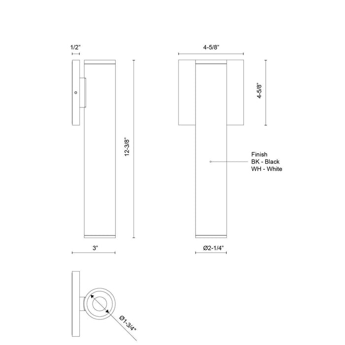 Kuzco Lighting - LD2-WS12W12-3036-BK-UNV-010 - LED Outdoor Wall Sconce - Lorna - Black