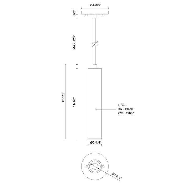Kuzco Lighting - LD2-PD12W12-3036-BK-UNV-010 - LED Pendant - Lorna - Black