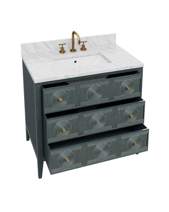 Currey and Company - 3800-0019 - Vanity with Rectangular Undermount Sink - Santos - Vintage Navy/Natural/White/Brushed Brass/Polished Nickel