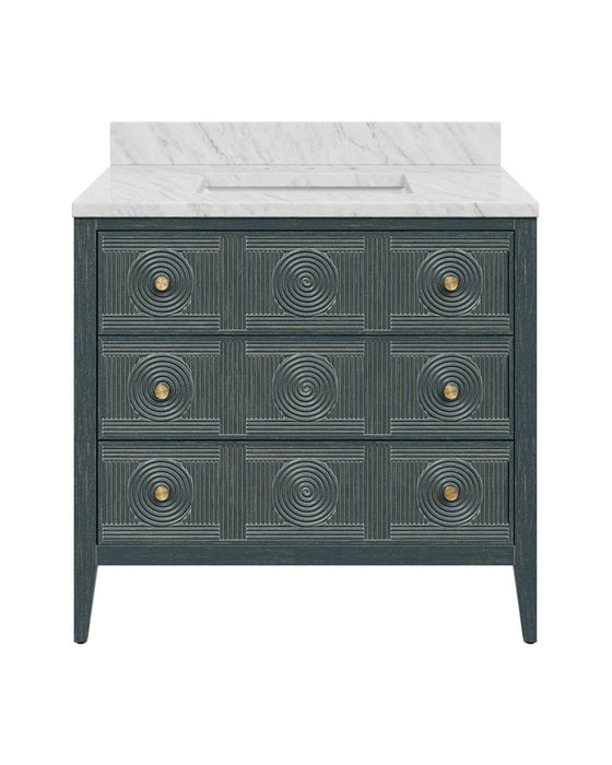 Currey and Company - 3800-0019 - Vanity with Rectangular Undermount Sink - Santos - Vintage Navy/Natural/White/Brushed Brass/Polished Nickel