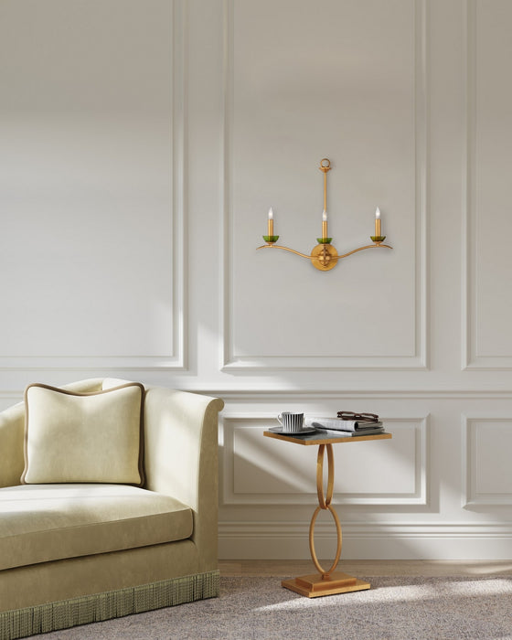 Currey and Company - 5000-0288 - Three Light Wall Sconce - Flannery - Contemporary Gold Leaf/Green