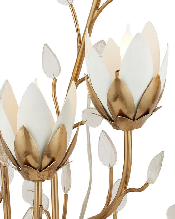 Currey and Company - 5000-0299 - Ten Light Wall Sconce - Star Magnolia - Antique Brass/White/Clear