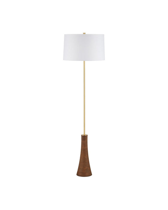 Currey and Company - 8000-0175 - One Light Floor Lamp - Lathe - Natural/Brushed Brass