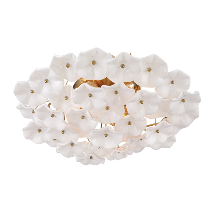 Crystorama - ESM-4000-AG-WH - Six Light Semi Flush Mount - Esme - Aged Brass