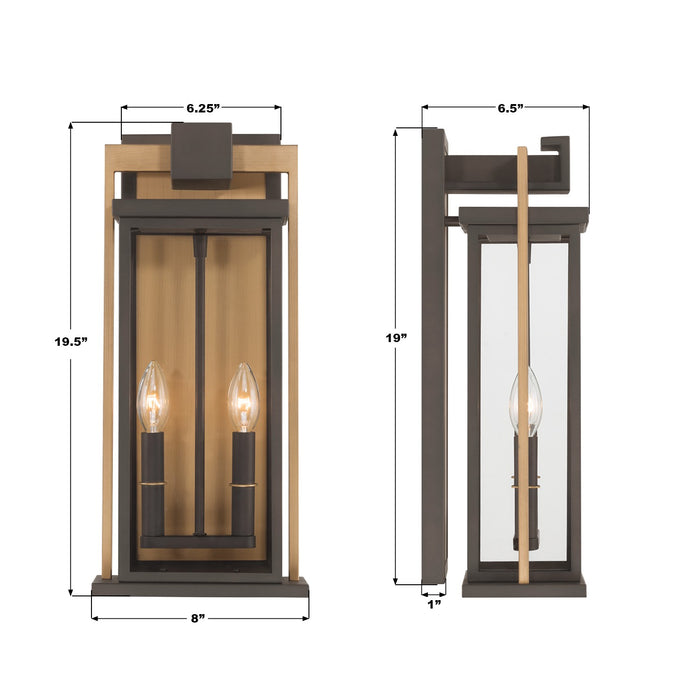 Crystorama - LDL-902-TZ-TG - Two Light Outdoor Wall Sconce - Lendel - Twilight Bronze + Textured Gold