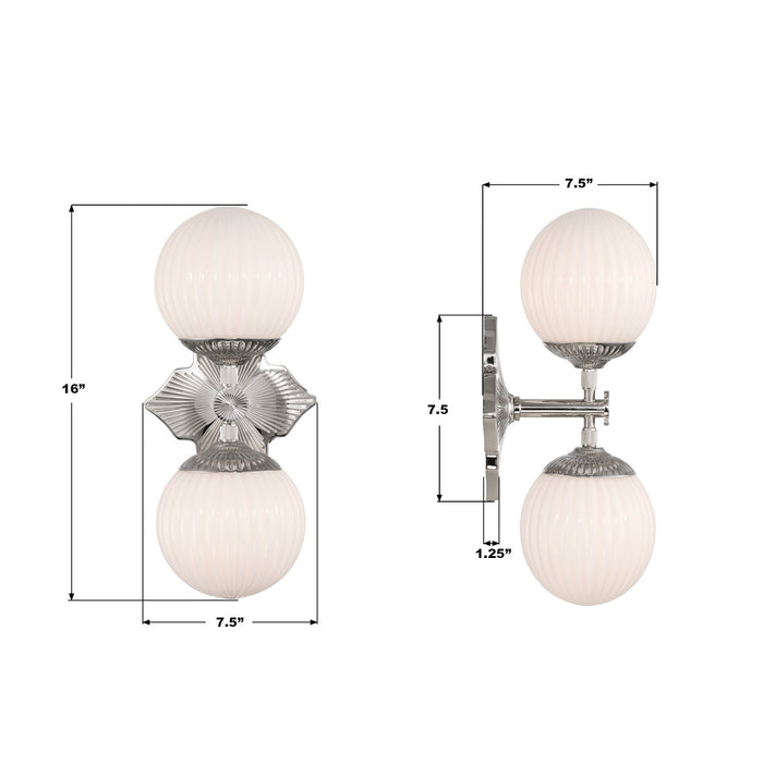 Crystorama - ORY-1002-PN-WH - Two Light Wall Sconce - Orly - Polished Nickel