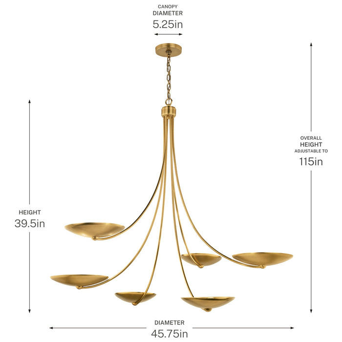 Kichler - 52857LBR - Six Light Chandelier - Palmela - Lacquered Brass