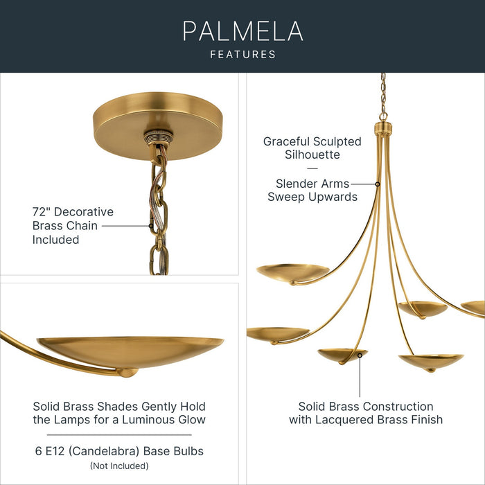 Kichler - 52857LBR - Six Light Chandelier - Palmela - Lacquered Brass
