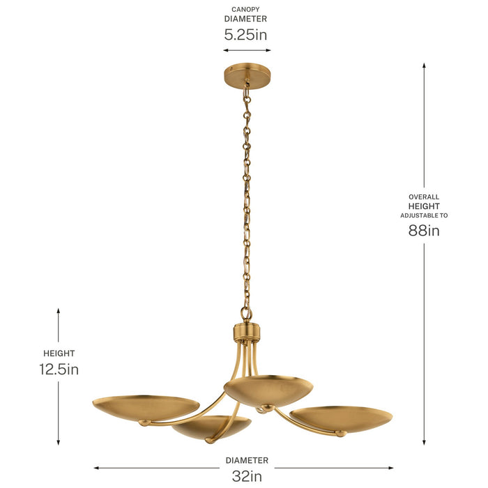 Kichler - 52854LBR - Four Light Chandelier/Semi Flush - Palmela - Lacquered Brass
